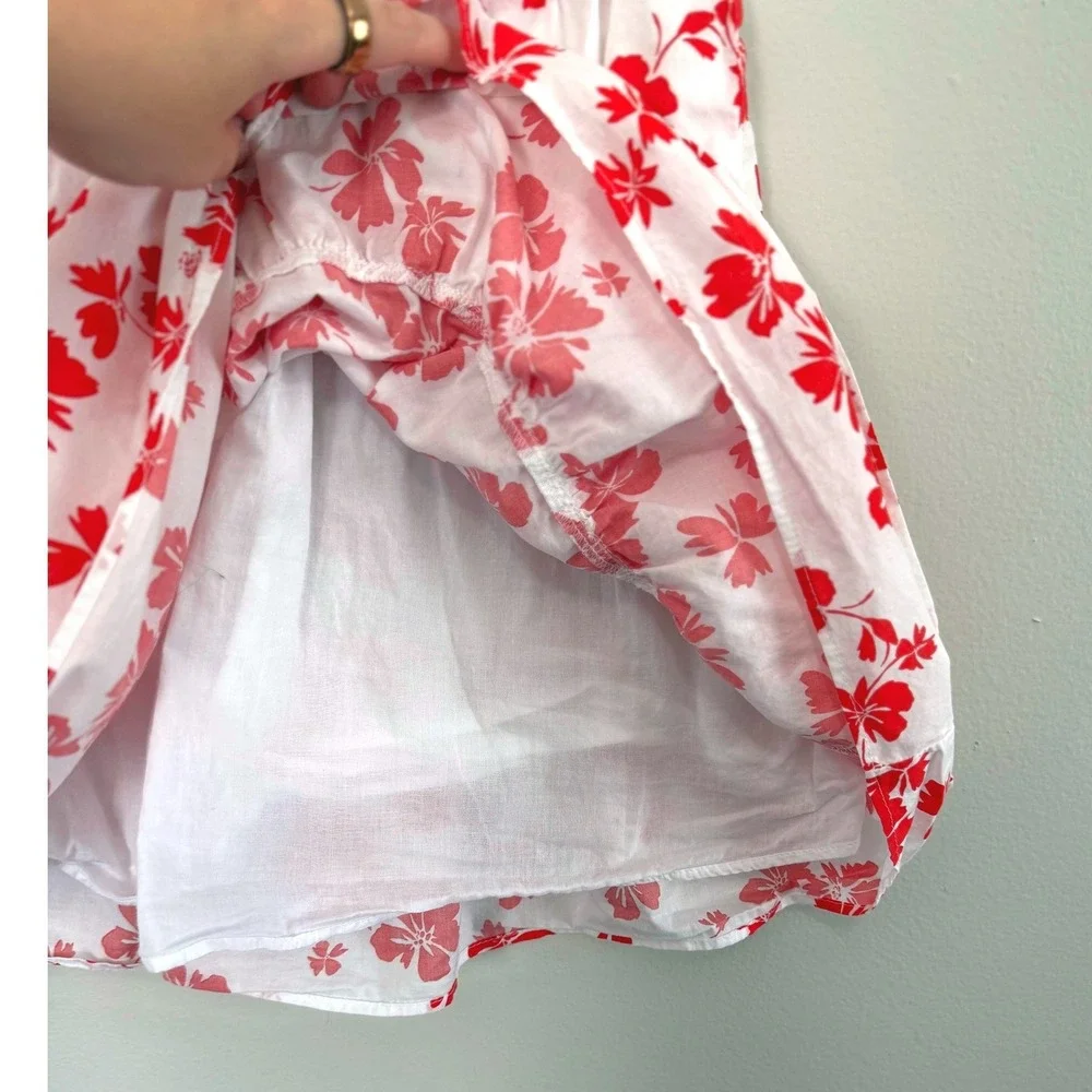 J.Crew Re-Imagined Red Blue Floral Smocked Waist Ruffle Cotton Mini Skirt Sz S